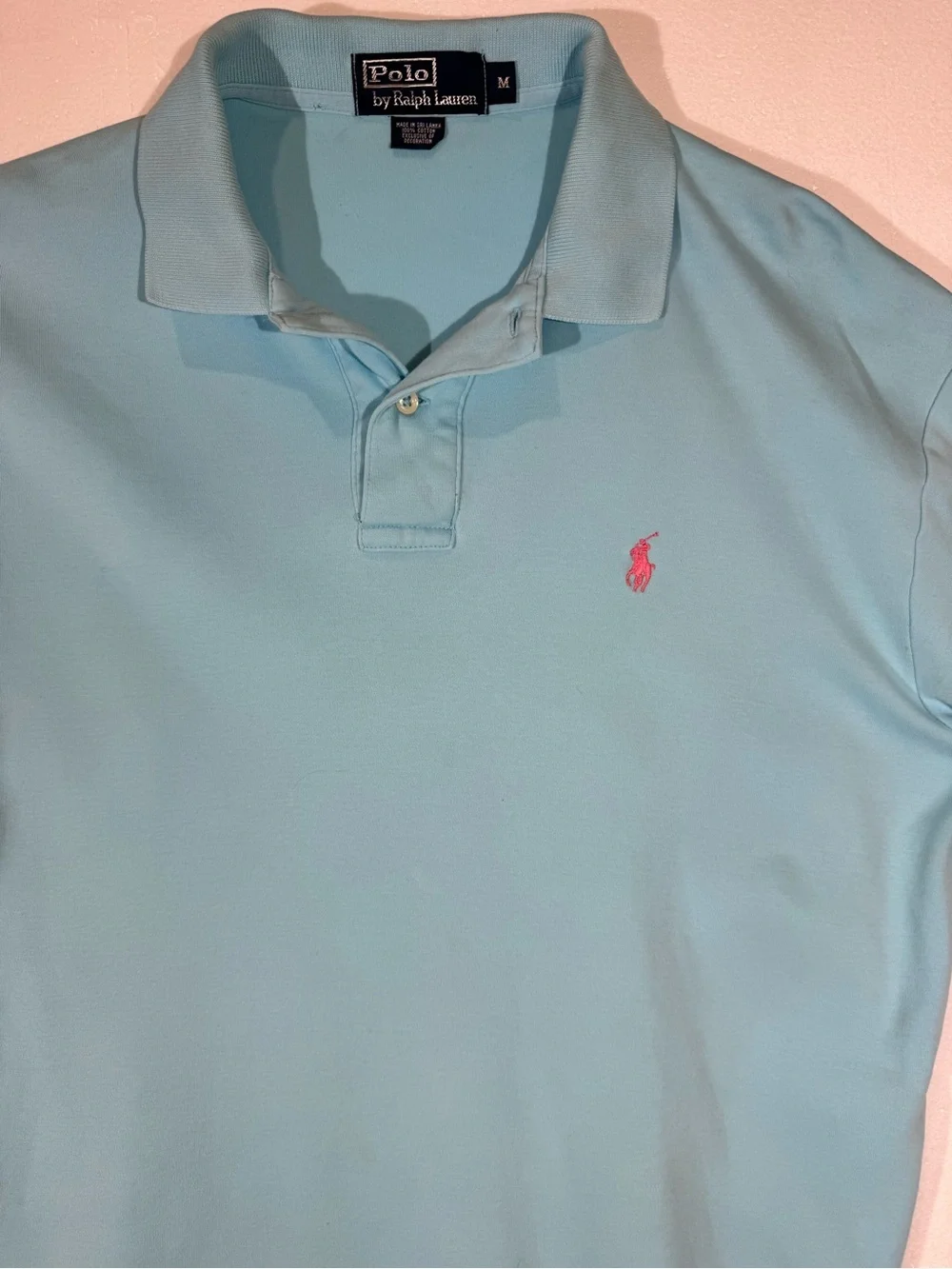 Ralph Lauren 100%  Cotton Short Sleeve Polo in Aqua with Pink Pony Men’s Medium